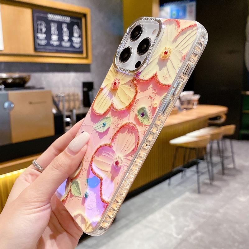 Für iPhone 15 Pro Max Mode Glitzer Blumen Luxus Transparent Rahmen Handyhülle Für iPhone 11 12 13 14 16Plus Schutzhülle