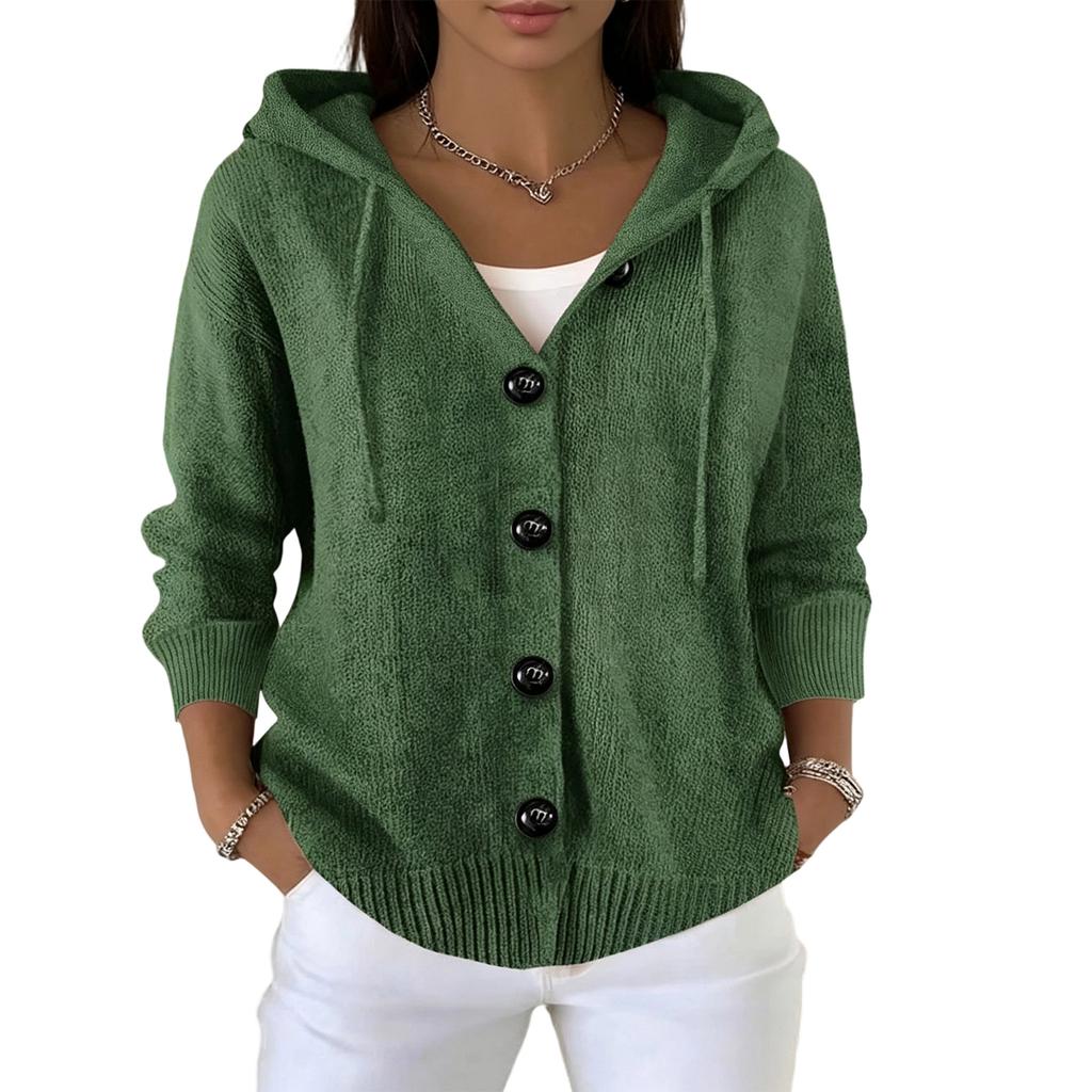 Women's Hooded Button Down Long Sleeve Cardigan Sweater for Spring Fall Casual Outerwear