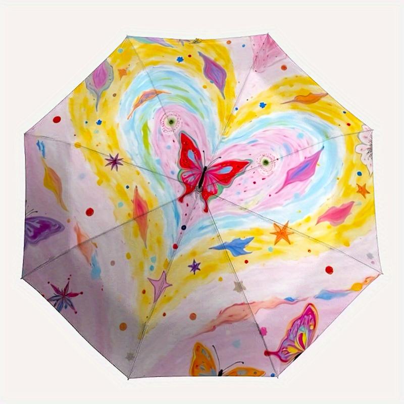 1pc Butterfly Heart Mandala Automatic Open/close Folding Umbrella, Compact Portable Travel Umbrella, Durable Construction Yy250809097