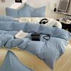 Solid Color Soft Duvet Cover Set Skin Friendly Washable Cotton Queen Bedding Set with Comforter Cover Bed Sheet and Pillowcases