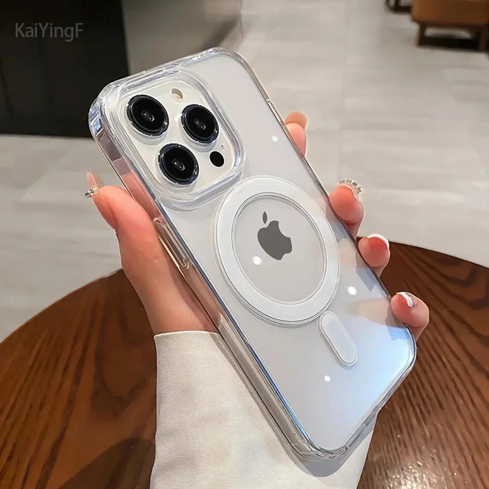 Luxury for Magsafe Transparent Phone Case For iPhone 16 15 14 13 12 11 Pro Max Mini Magnetic Wireless Charge Shockproof Cover