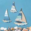 3 Pcs Nautical Sailboat Wall Art Coastal Ocean Theme Wooden Ship Wall Decor Lake House Hanging Sculpture for Living Room