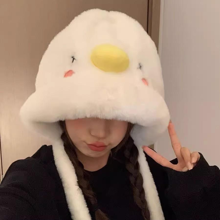 Little yellow duck cute plush hat women's autumn and winter new cold and warm winter thickened pullover ear hat