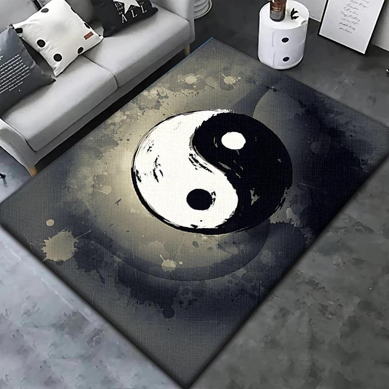 Yin Yang Bagua Area Rug – Tai Chi Symbol Carpet for Living Room, Non-Slip Feng Shui Floor Mat Home Decor