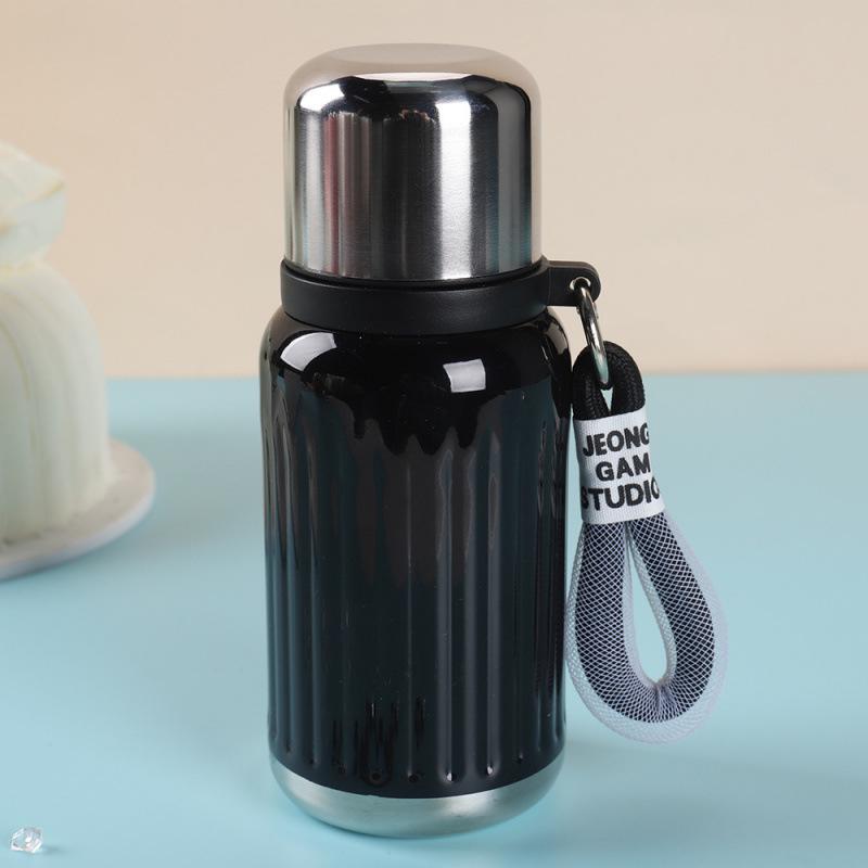 Stylish 316 Stainless Steel Insulated Mini Cup with Carrying Rope & Pop-Up Lid - Portable & Sealed for Students