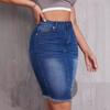 Women Summer Denim Skirts Ladies High Waist Stretch Slim Bodycon Skirts Jeans Knee Length Skirt
