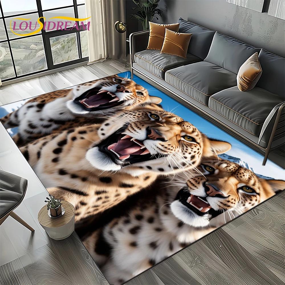 Wilder Tiger Löwe Leopard Biest Tier Wildtier Cartoon Teppich Teppich für Wohnzimmer Schlafzimmer Sofa Dekoration, Rutschfeste Bodenmatte