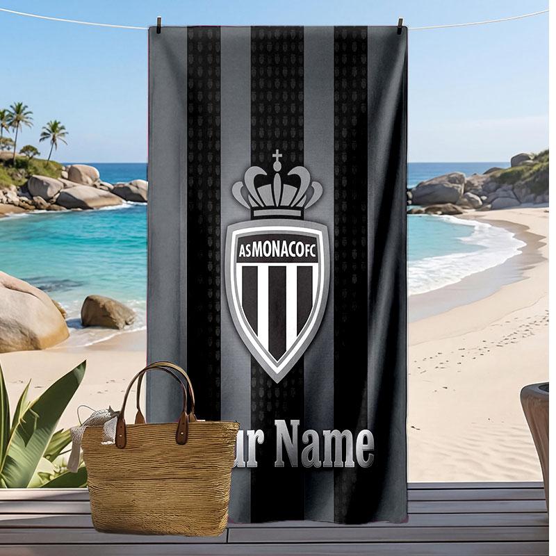 Monaco FC Personalized Printed Beach Towel Soccer Logo Support Custom Name Text Absorbent Towel For Sport Travel Special Gift