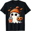 Cute Ghost Drinking Pumpkin Spice Ghost Halloween Costume T-Shirt
