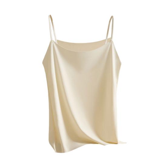 Top Regata Feminino de Cetim de Seda Falsa Seda Gelo Regata de Cetim Alças Finas Sem Mangas Top Cami Gola Careca Sedoso Verão Blusa Básica