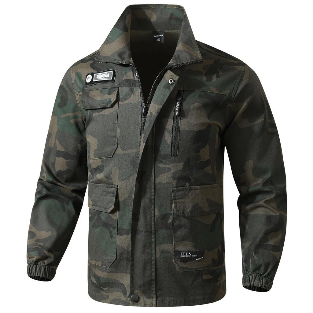 Unisex Spring/Autumn Camouflage Workwear Suit - Elastic, Anti-scalding, Wear-resistant Cotton for Welders and Auto Repair
