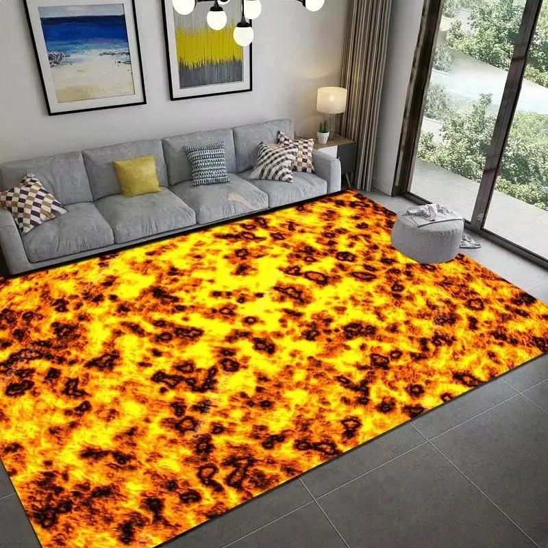 Riesiger 3D-Vulkan-Magma-Teppich, feuriger Lava-inspirierter Teppich für Schlafzimmer, Wohnzimmer, rutschfeste Fußmatte, Kinderzimmer-Spielzimmer-Fußmatte