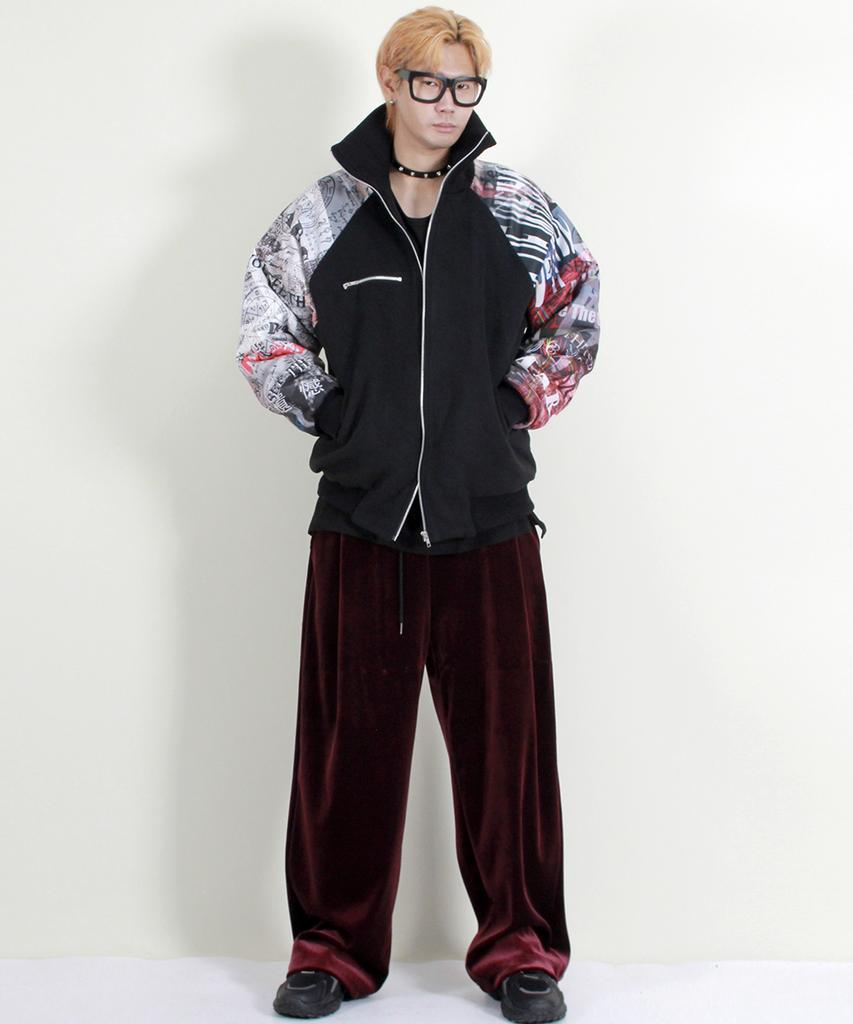 Deumakeu Velvet Laminated Single-Pleat Real Wide Pants Burgundy