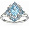 Prächtige versilberte Ringe mit oval geschliffenem natürlichem blauem Saphir und Strasssteinen