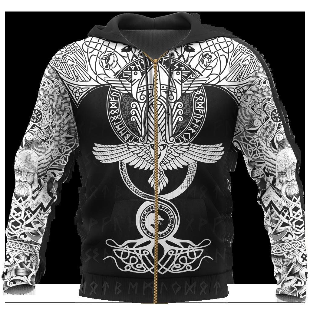Neues Tattoo-bedrucktes Sweatshirt 3D Reißverschluss-Kapuzensweatshirt Herren