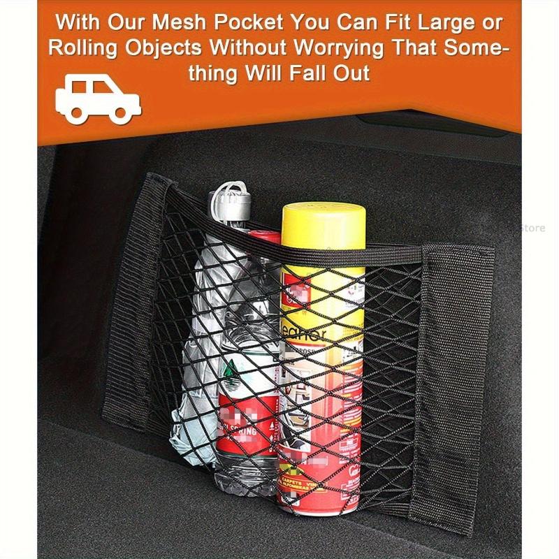 Car Seat Back Organizer Trunk Net Mesh Pocket Elastic String Net Magic Sticker Universal Portable Storage Bag Car Accessories