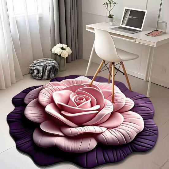 Floor Mat 3D Flower Pattern Crystal Velvet Bathroom Mat Anti-Slip Dot Backing Large Absorbent Quick-Drying Bath Mat