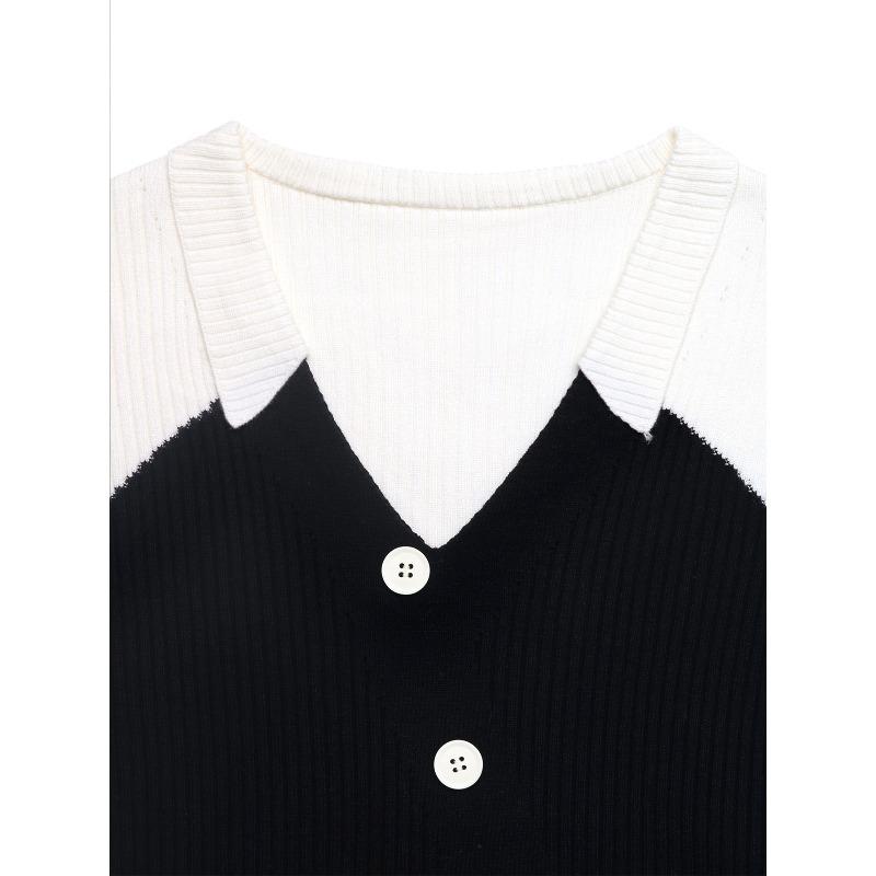 YYFS Women's Fashion Casual Fall Winter Colour Block Print Long Sleeve V-Neck Sweaters