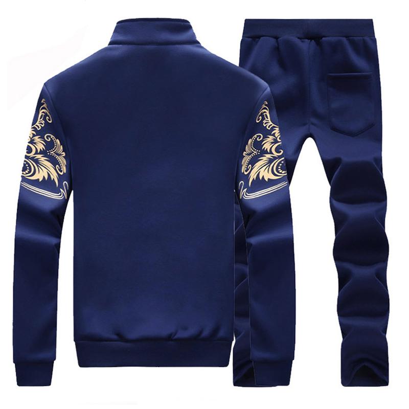 Fashion Men Two-piece Sports Suits Casual Long Sleeve Coat+ Long Pants Printed Sets Plus Size M-4XL