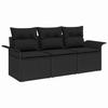 3 Piece Black Poly Rattan Outdoor Sofa Set with Cushions