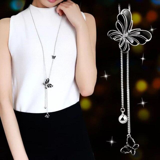 Snowflake Zircon Long Chain for Women Mode Silver Färg Kristall Maxi Halsband & hängen Statement Collier Smycken
