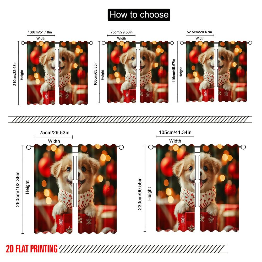 2 stuks, 2D vlakdruk Gordijnen Rolgordijnen Schattige Puppy Kerstcadeaus Polyester Stof (zonder stang) Veelzijdig Alles Gebruik voor