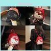 Mini Cartoon Backpack For Women Pu Material Streetwear Casual Daily Use With Grid Print And Hello Kitty Embroidery Design