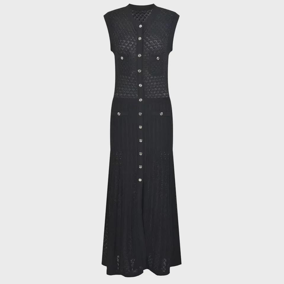 Rochie midi tricotată fără mâneci, stil francez și elegant, vara 2025