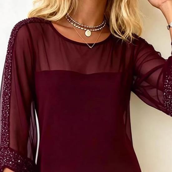 Women's 3/4 Sleeve Mesh Wedding Guest Dress Sparkly Sequins Mini Bodycon Dress Cocktail Party Formal Dress