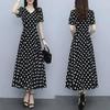 "Summer 2024 Polka Dot Chiffon Dress: Trendy Waist-Slimming, Knee-Length Skirt"