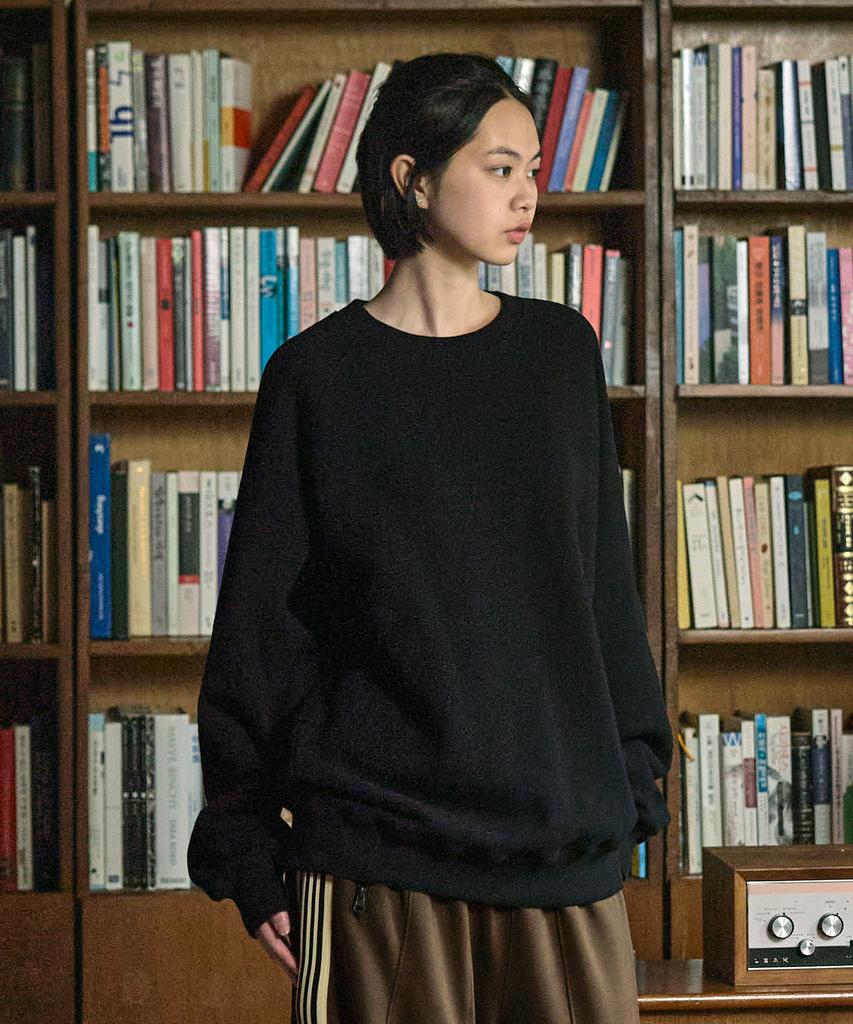 MINIMALPROJECT Signature Peach Skin Raglan Brushed Sweatshirt Mmt137 [Black]