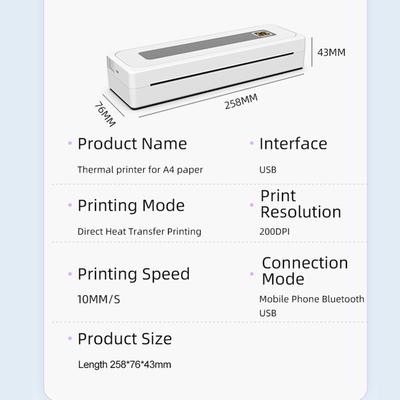 Portable Printer Wireless Inkless Printer Supports 8.26"x11.69" Thermal Paper Printer BT5.1