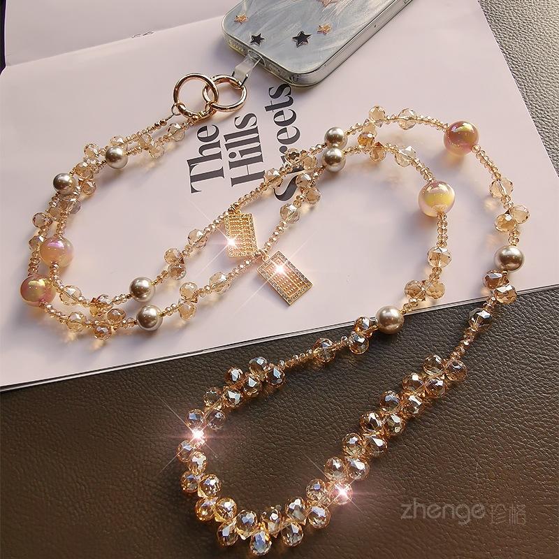 Lucky gold beads crystal mobile phone lanyard ins boutique handmade beaded portable chain super beautiful outdoor travel can be carried