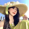 Flower bow lace raffia straw hat women's seaside beach vacation style big brim sun protection sun hat