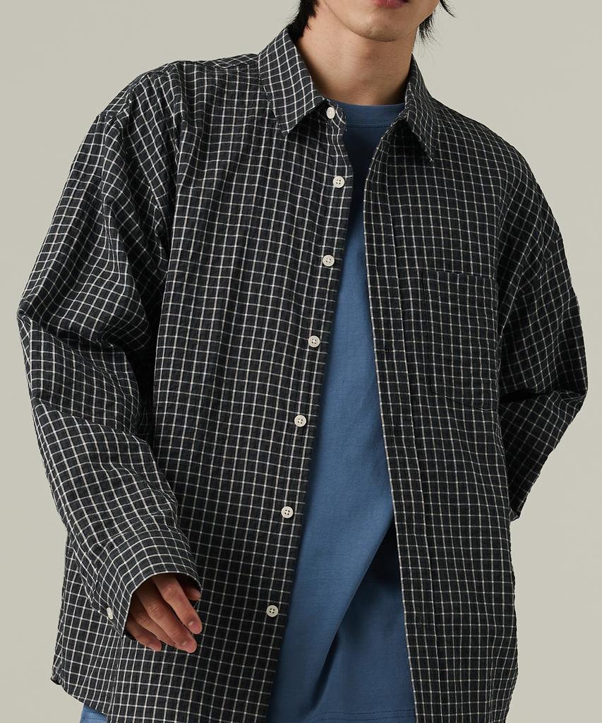 ANALOG MOOD Plaid Cotton Check Shirt (Black)