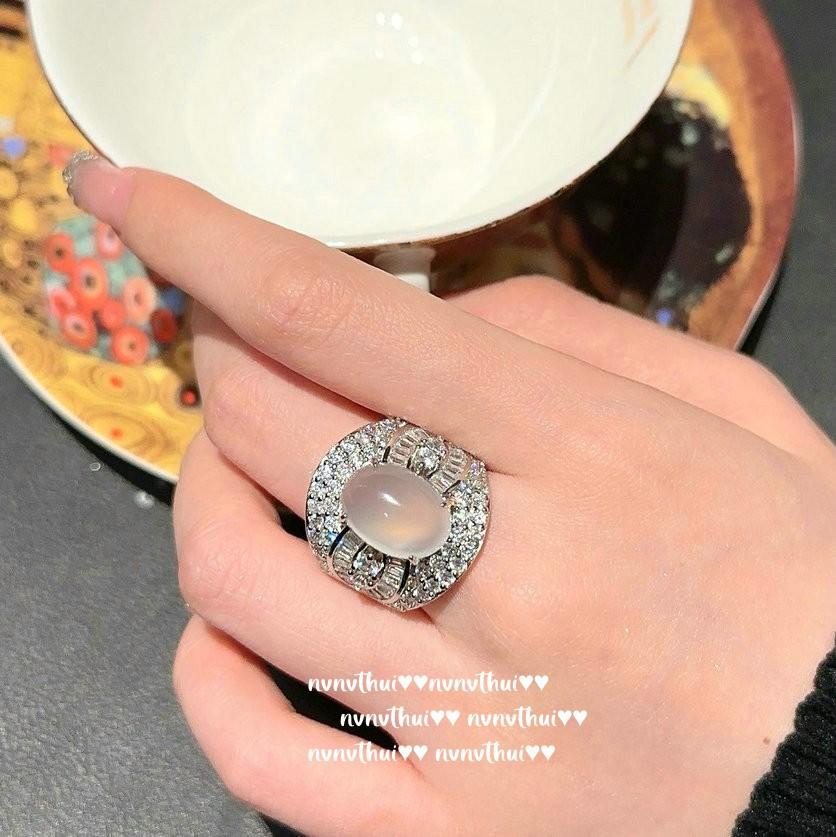 Lychee Frozen White Chalcedony Water Drop Gemstone Ring, Water Spirit, Water Spirit, Plated With 18K Gold, High Ice Egg Surface Zircon Ring.