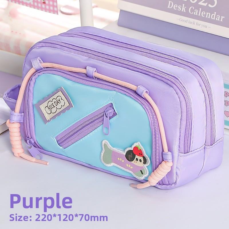 Style Dopamine Collie Dog Large Capacity Pen Bag With Magic Tape For Stationery Storage