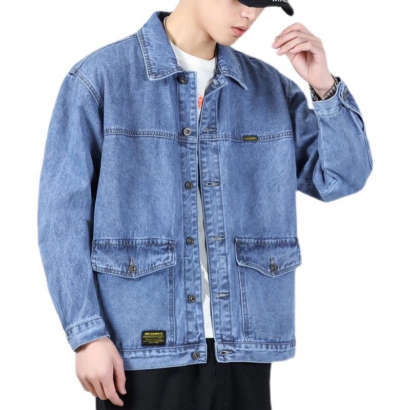 New Autumn Jean Jacket Men's Loose Multi Pocket Trend Versatile Handsome Top Large Lapel Casual Denim Jacket