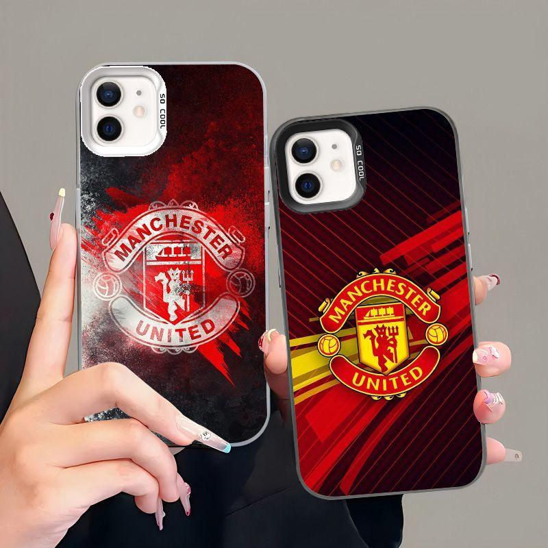 Coque de téléphone antichoc Manchester United FC, Housse de protection souple en TPU imprimée HD pour iPhone, Cadeau pour fan de football