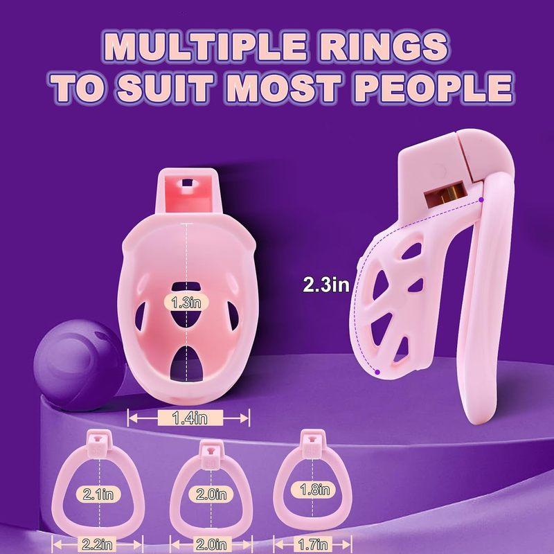 Lightweight Smooth Pink Male Chastity Cage 3 Sizes Penis Rings Bondage Chastity Device Sex Toy for Men with Key Pink XS Smallest