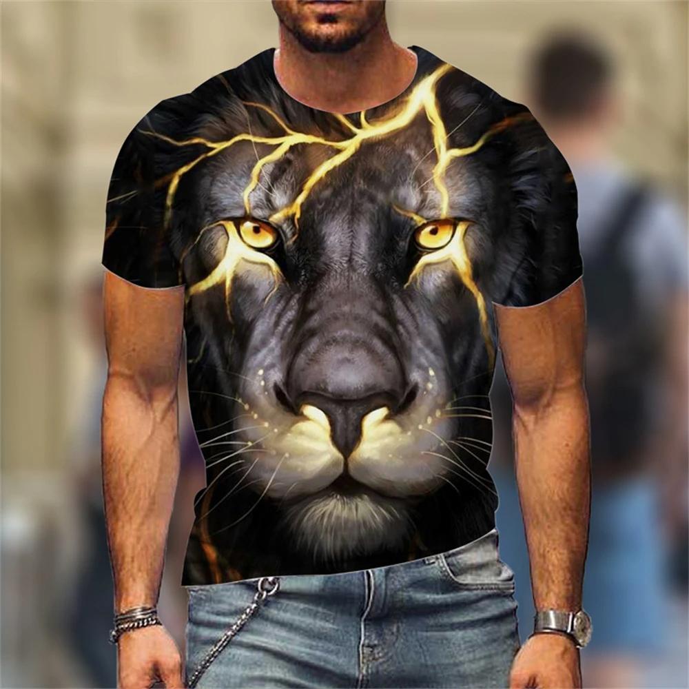 3D Print Animal Lion Tshirt For Men Summer Short Sleeve Crew Neck T-shirt Top New In Mens Oversized Tee Shirts Streetwear