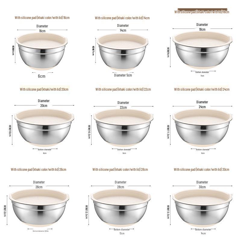 Stainless Steel Mixing Bowl with Lid & Non-slip Silicone Base 