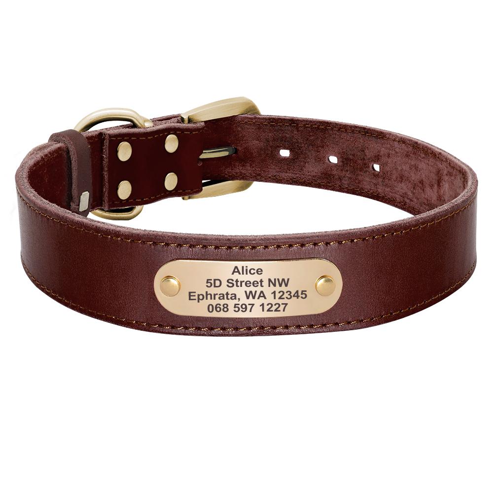 Real Leather Dog Collar Leash Set Personalized Pet Collar With Leash Free Engraving Nameplate For Small Medium Large Dogs