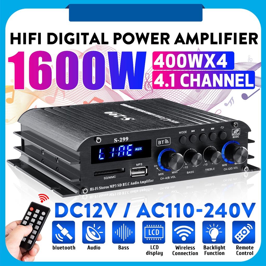 1600W 4.1 Channel Bluetooth Stereo Hifi Car Home Theater Amplifiers DC12V Sound Audio Amplifier Car Sound Speaker Digital Amplifiers
