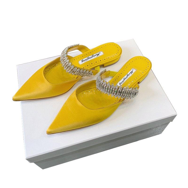 Mode Dames Hoge Hakken Temperament Baotou Zijde Strass Muller Slippers Puntige Stiletto Pumps