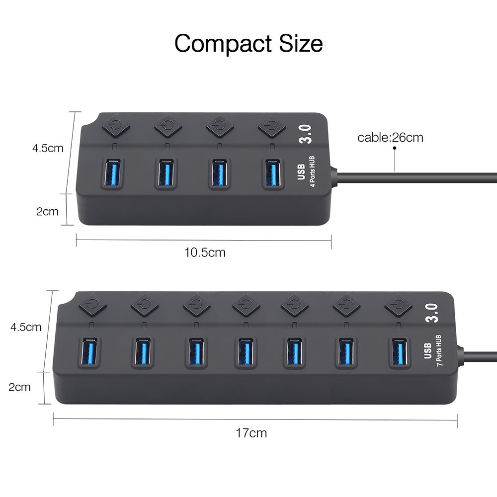 Professional External High Speed On/Off Switch USB 3.0 Hub 4/7 Ports Splitter with Power Adapter