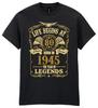 Life Begins At 80 Mens Birthday T-Shirt Born In 1945 Legends 80th Gift Gold Text