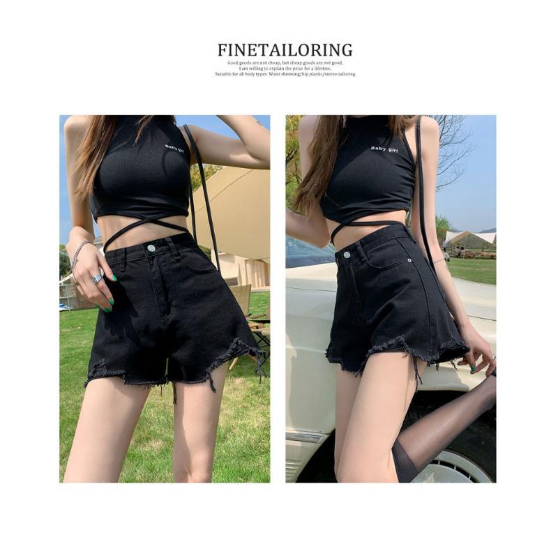 Denim Shorts Women's New Summer Thin Rough Edge Holes High Waisted A-line Hot Pants