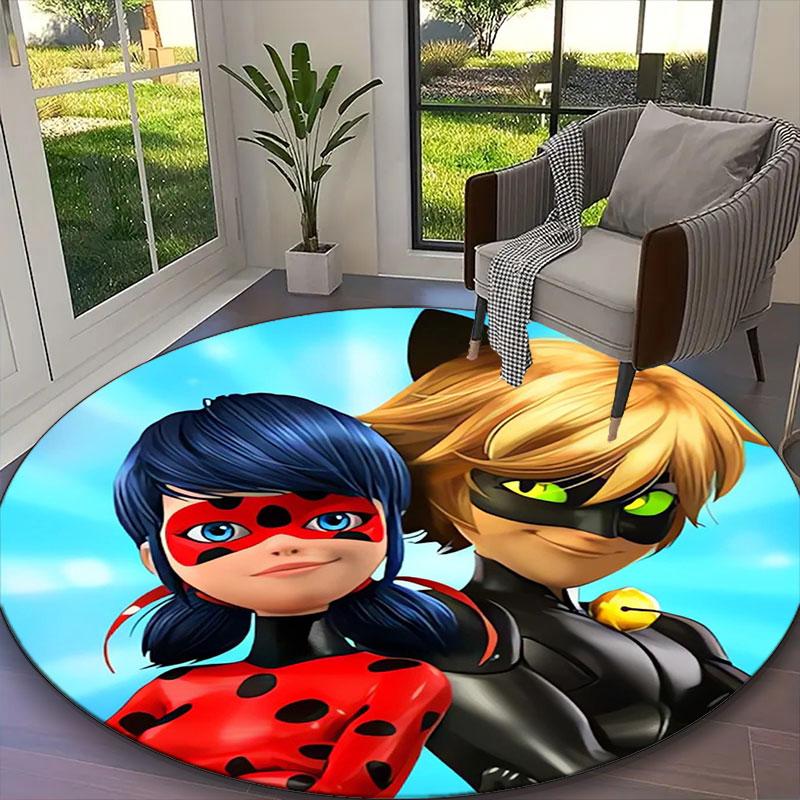 Ladybug Print Round Rug, Multi-functional Office Chair Sofa Carpet, Easy Clean Carpet for Home and Living Spaces