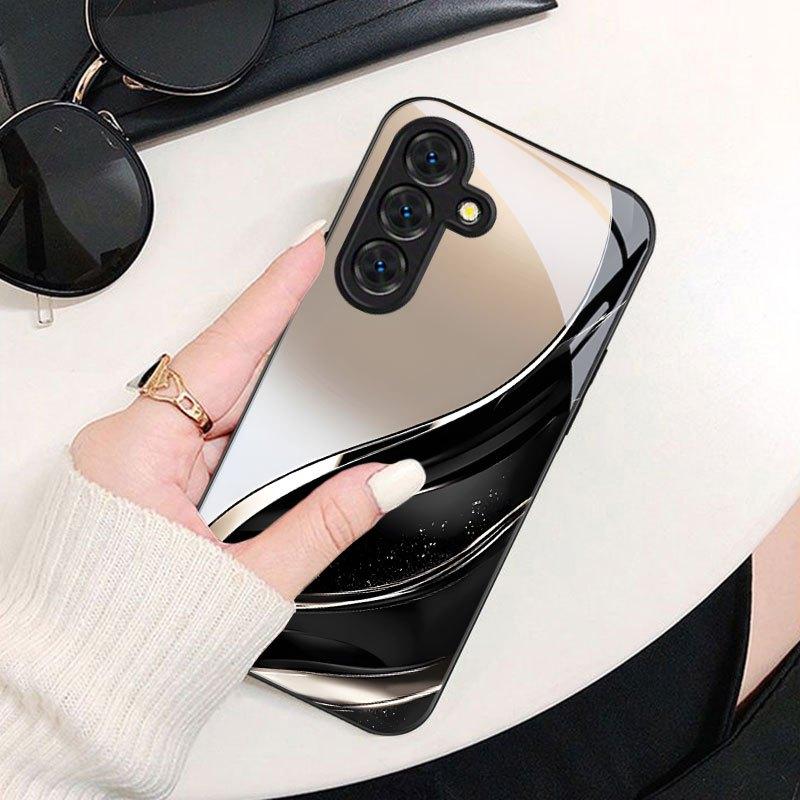 Minimally Streamlined Design Black Glass Phone Case for Samsung Galaxy S26 S25 S24 S23 S22 S21 S20 fe/plus/Ultra Anti Drop